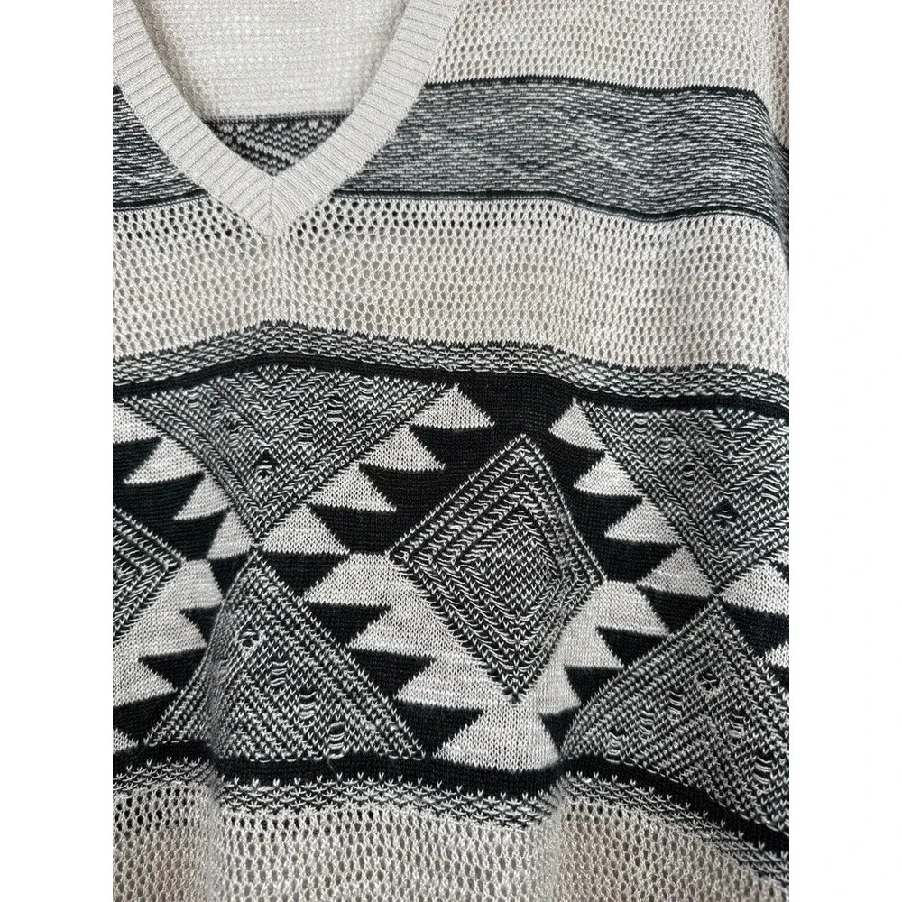 J. Jill Womens XS/S Linen Blend Tribal Geometric‎ Knit V-Neck Sweater Beige